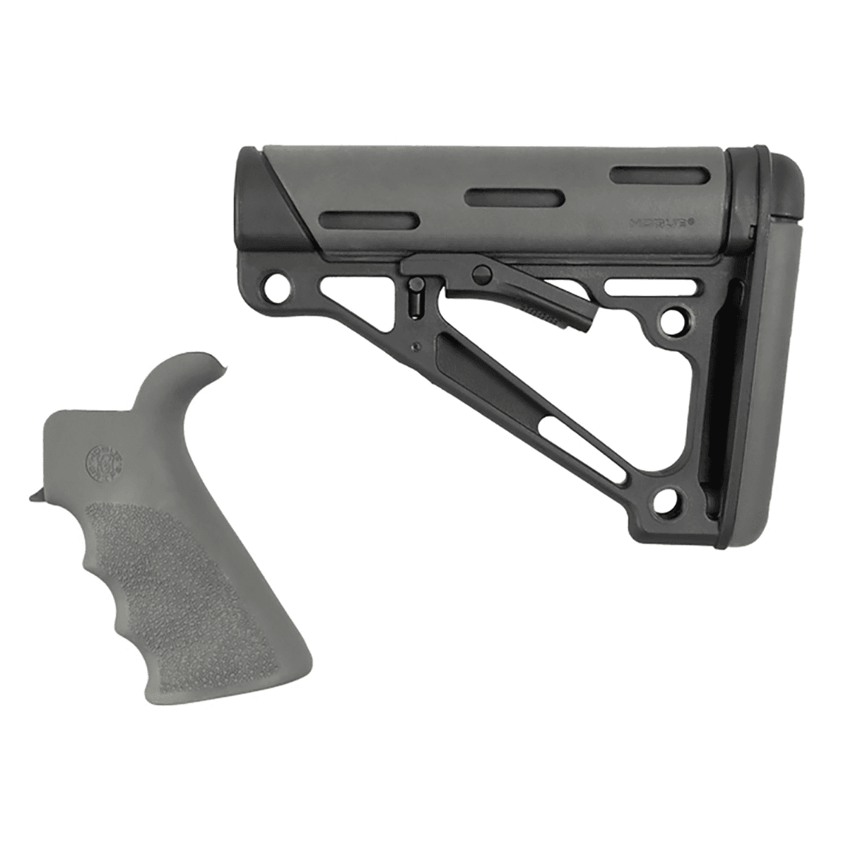 Hogue OverMolded Collapsible Buttstock, Synthetic Material Slate Gray Rubber Finger Grooved Grip for AR-15, M16 - 15556 Hogue OverMolded Collapsible Buttstock, Synthetic Material Slate Gray Rubber Finger Grooved Grip for AR-15, M16 - 15556