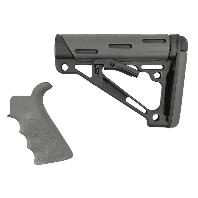 Hogue OverMolded Collapsible Buttstock, Synthetic Material Slate Gray Rubber Finger Grooved Grip for AR-15, M16 - 15556 Hogue OverMolded Collapsible Buttstock, Synthetic Material Slate Gray Rubber Finger Grooved Grip for AR-15, M16 - 15556