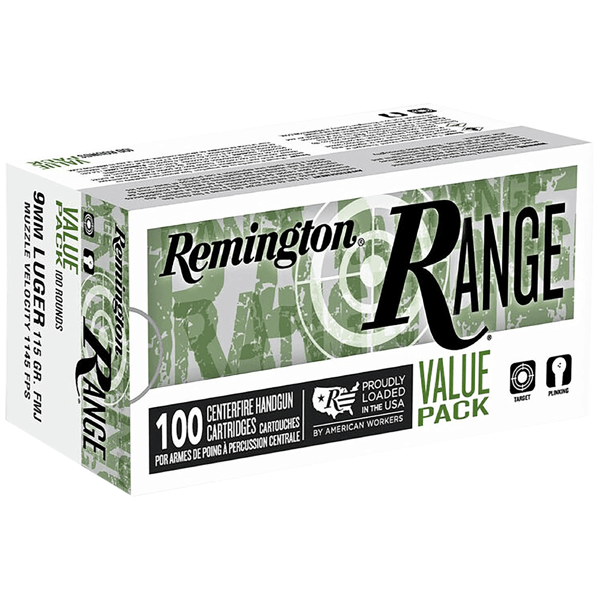 Remington Ammunition R23979 Range Value Pack 9mmLuger 115gr Full Metal Jacket 100 Per Box Remington Ammunition R23979 Range Value Pack 9mmLuger 115gr Full Metal Jacket 100 Per Box