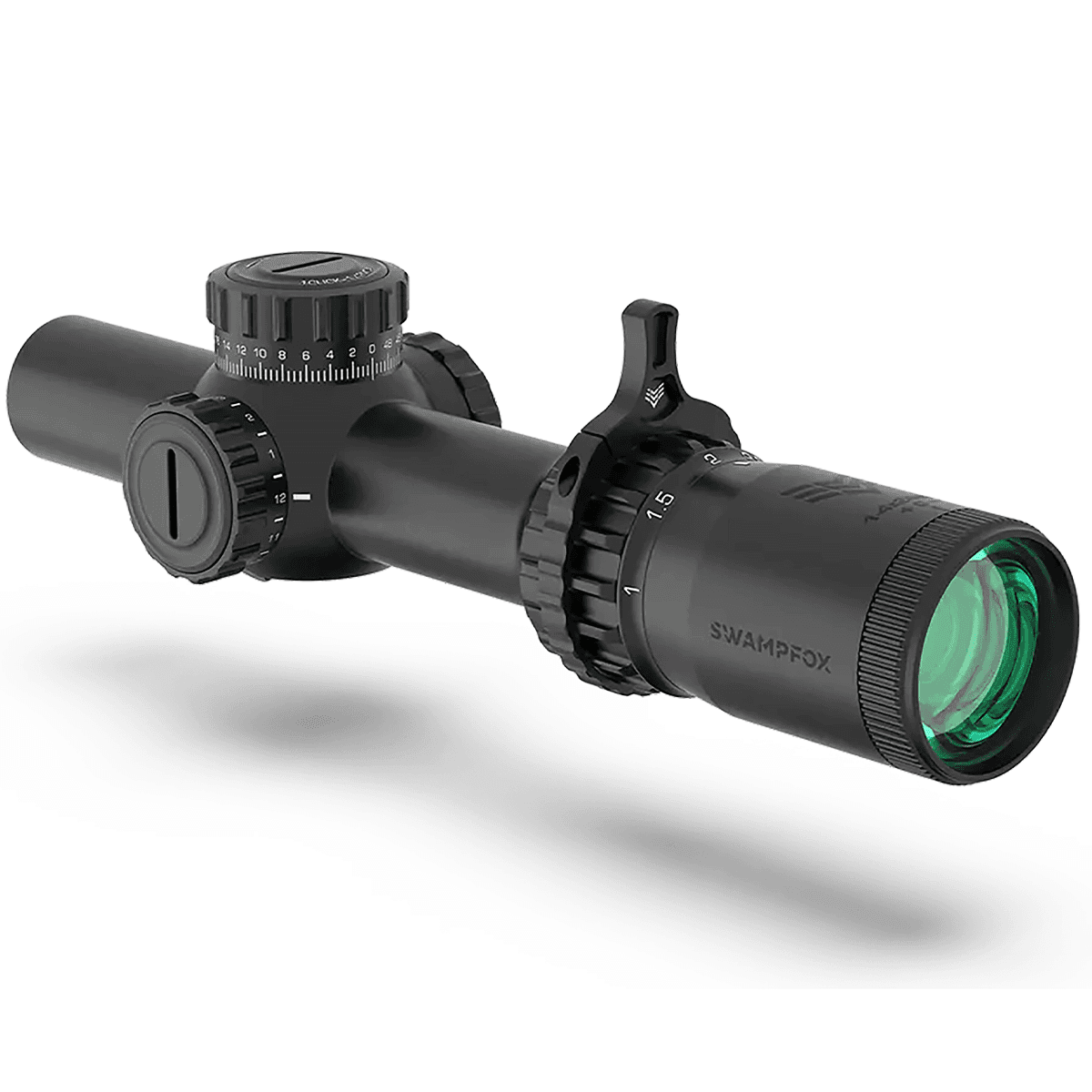 Swampfox Optics THK16241RF Tomahawk II Black 1-6x 24mm 30mm Tube Bright Fiber Optic Red Reticle Swampfox Optics THK16241RF Tomahawk II Black 1-6x 24mm 30mm Tube Bright Fiber Optic Red Reticle