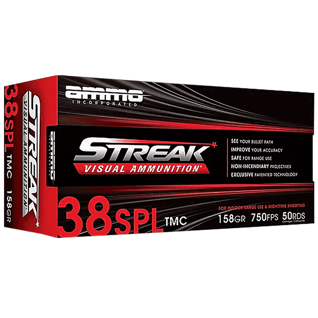 Ammo Inc 38158TMCSTRKRED50 Streak Visual (RED) 38Special 158gr Total Metal Case 50 Per Box Ammo Inc 38158TMCSTRKRED50 Streak Visual (RED) 38Special 158gr Total Metal Case 50 Per Box