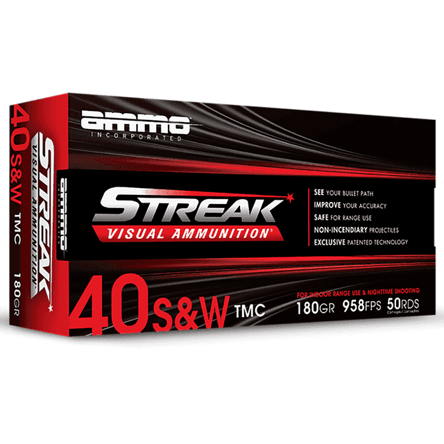 Ammo Inc 40180TMCSTRKRED50 Streak Visual (RED) 40S&W 180gr Total Metal Case 50 Per Box Ammo Inc 40180TMCSTRKRED50 Streak Visual (RED) 40S&W 180gr Total Metal Case 50 Per Box