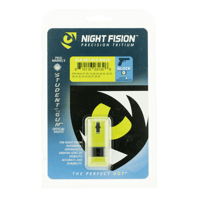 Night Fision Student Of The Gun Accur8 For Glock, Green Tritium White Outline Front Sight-Green Tritium Black Ring Rear Sight Glock 17/17L/19 - GLK001015WGZ Night Fision Student Of The Gun Accur8 For Glock, Green Tritium White Outline Front Sight-Green Tritium Black Ring Rear Sight Glock 17/17L/19 - GLK001015WGZ
