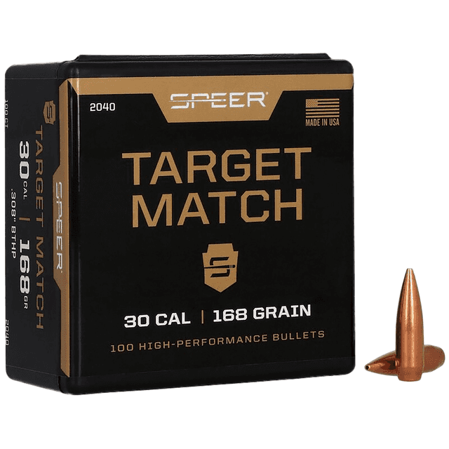 Speer Target Match Rifle Plinking, .308 168 gr Open Tip Match Boat Tail 100 Per Box/ 5 Case 30Cal - 2040 Speer Target Match Rifle Plinking, .308 168 gr Open Tip Match Boat Tail 100 Per Box/ 5 Case 30Cal - 2040