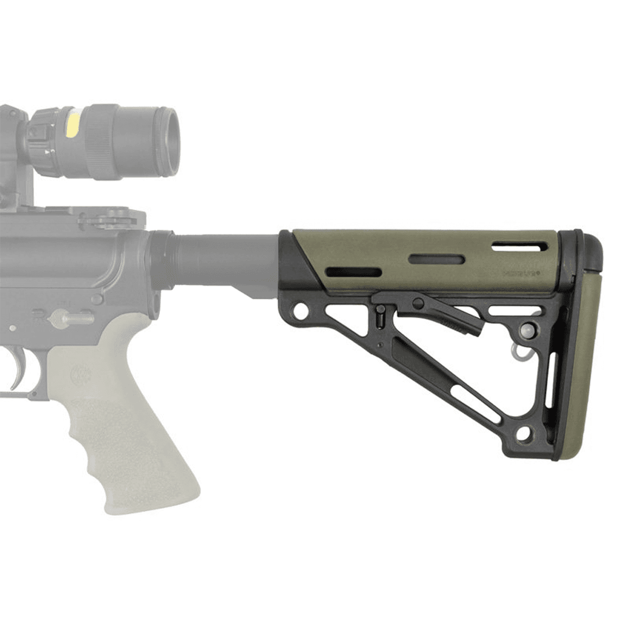 Hogue 15240 OverMolded Collapsible Buttstock OD Green OverMolded Rubber Black Synthetic AR-15, M16, M4 Hogue 15240 OverMolded Collapsible Buttstock OD Green OverMolded Rubber Black Synthetic AR-15, M16, M4