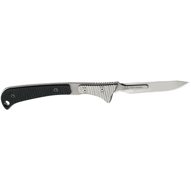 Hogue Expel Fixed Blade Knife, 2.50" High Carbon Steel Blade Black G10 Scales/SS Handle Includes 3 #60 & 2 #70 blades - 35876 Hogue Expel Fixed Blade Knife, 2.50" High Carbon Steel Blade Black G10 Scales/SS Handle Includes 3 #60 & 2 #70 blades - 35876