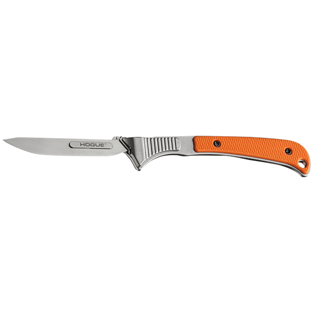Hogue Expel Fixed Blade Knife, 2.50" High Carbon Steel Blade Orange G10 Scales/SS Handle Includes 3 #60 & 2 #70 blades - 35874 Hogue Expel Fixed Blade Knife, 2.50" High Carbon Steel Blade Orange G10 Scales/SS Handle Includes 3 #60 & 2 #70 blades - 35874