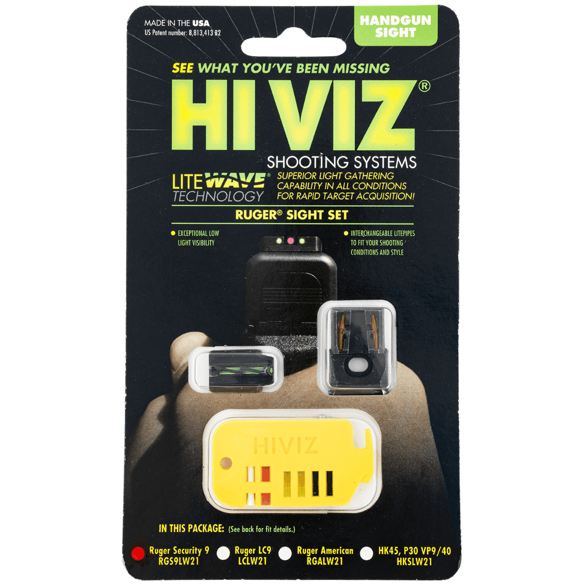 HiViz LiteWave Ruger Security 9 Sight Set, Green Fiber Optic Front Sight-Orange Fiber Optic Rear Sight - RGS9LW21 HiViz LiteWave Ruger Security 9 Sight Set, Green Fiber Optic Front Sight-Orange Fiber Optic Rear Sight - RGS9LW21