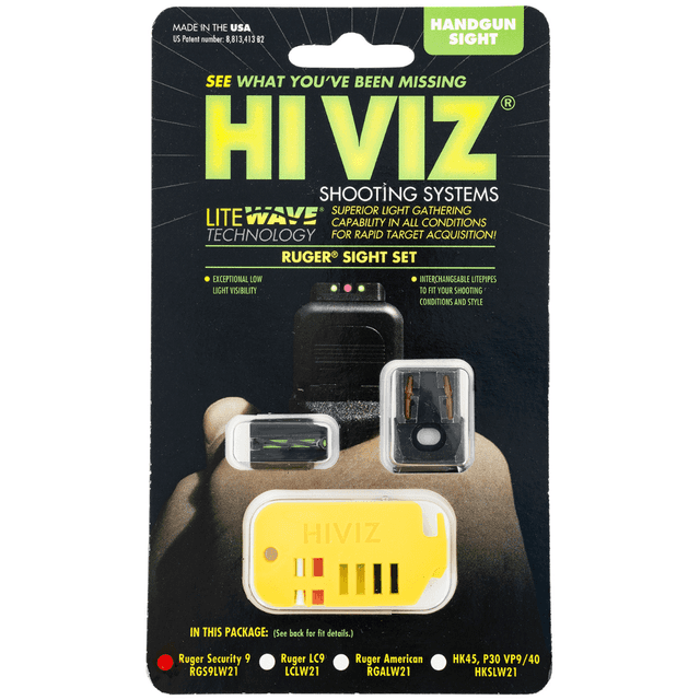 HiViz LiteWave Ruger Security 9 Sight Set, Green Fiber Optic Front Sight-Orange Fiber Optic Rear Sight - RGS9LW21 HiViz LiteWave Ruger Security 9 Sight Set, Green Fiber Optic Front Sight-Orange Fiber Optic Rear Sight - RGS9LW21