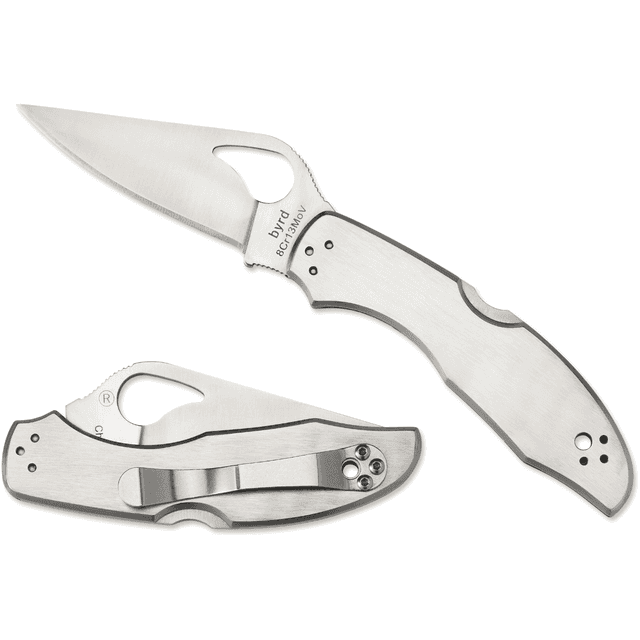 Spyderco Byrd Meadowlark 2 Knife, 2.93" Folding Clip Point Plain 8Cr13MoV SS Blade Satin Stainless Steel Handle - BY04P2 Spyderco Byrd Meadowlark 2 Knife, 2.93" Folding Clip Point Plain 8Cr13MoV SS Blade Satin Stainless Steel Handle - BY04P2