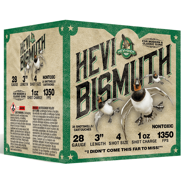 HEVI-Shot HS18434 HEVI-Bismuth Waterfowl 28 Gauge 3" 1oz 4Shot 25 Per Box HEVI-Shot HS18434 HEVI-Bismuth Waterfowl 28 Gauge 3" 1oz 4Shot 25 Per Box