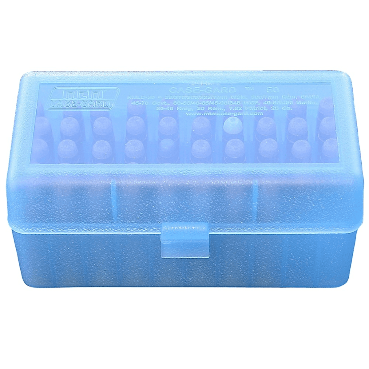 MTM Case-Gard R-50 Multi-Caliber/28 Gauge Rifle/Shotgun Ammo Box 50rd Clear Blue Polypropylene - RMLD5024 MTM Case-Gard R-50 Multi-Caliber/28 Gauge Rifle/Shotgun Ammo Box 50rd Clear Blue Polypropylene - RMLD5024