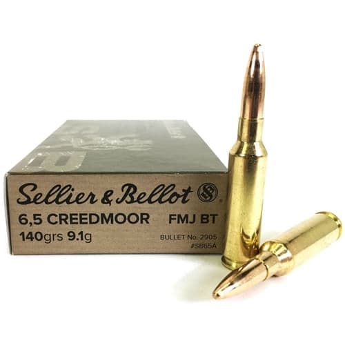 Sellier & Bellot Rifle Ammuntion SB65A, 6.5 Creedmoor, FMJ BT, 140 GR, 2657 fps, 20 Rd/bx Sellier & Bellot Rifle Ammuntion SB65A, 6.5 Creedmoor, FMJ BT, 140 GR, 2657 fps, 20 Rd/bx