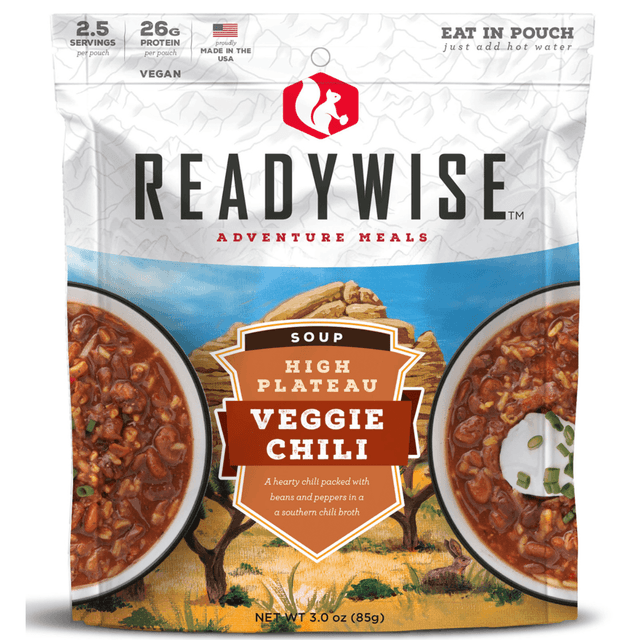 ReadyWise Outdoor Food Kit High Plateau Veggie Chili Soup, 2.5 Servings In A Resealable Pouch, 6 Per Case - RW05011 ReadyWise Outdoor Food Kit High Plateau Veggie Chili Soup, 2.5 Servings In A Resealable Pouch, 6 Per Case - RW05011
