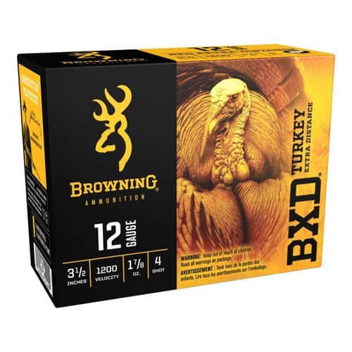 Browning BXD Turkey 12 Gauge Ammunition 10 Rounds 3.5" #4 Shot 1-7/8oz 1200 fps Browning BXD Turkey 12 Gauge Ammunition 10 Rounds 3.5" #4 Shot 1-7/8oz 1200 fps