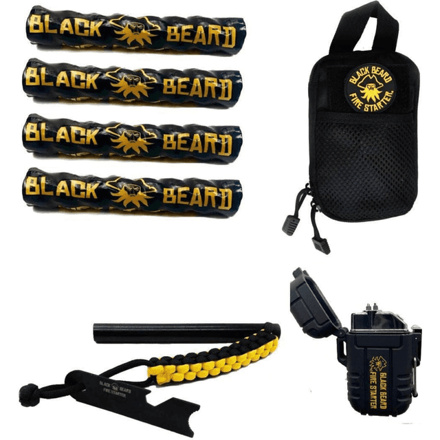 Black Beard Fire Starters Ultimate Fire Kit, Black Includes Ferro Rod/Plasma Arc Lighter/Organizer Case/Fire Starters/Decal - SKB Black Beard Fire Starters Ultimate Fire Kit, Black Includes Ferro Rod/Plasma Arc Lighter/Organizer Case/Fire Starters/Decal - SKB