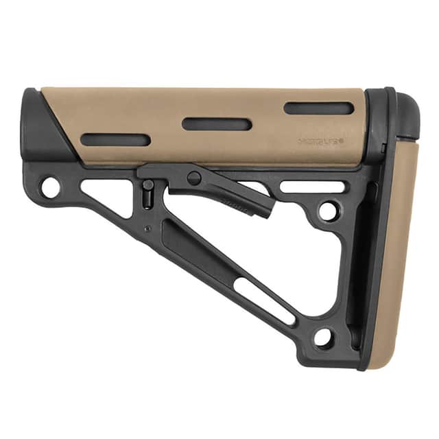 Hogue OverMolded Collapsible Buttstock Black with Flat Dark Earth Rubber for AR-15/M16/M4 with Mil-Spec Buffer Tube - 15340 Hogue OverMolded Collapsible Buttstock Black with Flat Dark Earth Rubber for AR-15/M16/M4 with Mil-Spec Buffer Tube - 15340