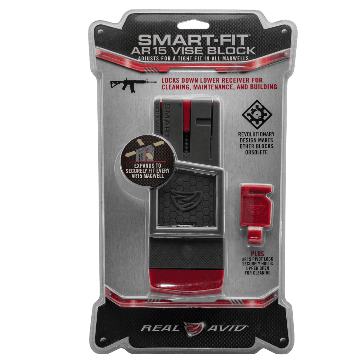 Real Avid Smart-Fit Vise Block Gray/Red Polymer 223 Rem/5.56x45mm NATO AR-15 - AVAR15SFVB Real Avid Smart-Fit Vise Block Gray/Red Polymer 223 Rem/5.56x45mm NATO AR-15 - AVAR15SFVB