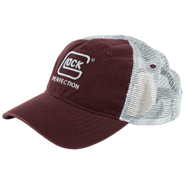 Glock Relaxed Maroon Mesh Hat, Distressed Denim-Like Fabric Front w/Mesh Back Unstructured Fit w/Snapback, Embroidered Glock Log - AP95881 Glock Relaxed Maroon Mesh Hat, Distressed Denim-Like Fabric Front w/Mesh Back Unstructured Fit w/Snapback, Embroidered Glock Log - AP95881