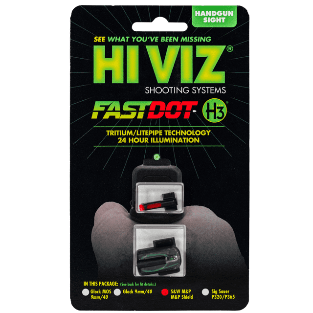 HiViz FastDot H3 Sight Set for S&W M&P, Red Fiber Optic Front Sight-Green Tritium Rear Sight - MPFD21 HiViz FastDot H3 Sight Set for S&W M&P, Red Fiber Optic Front Sight-Green Tritium Rear Sight - MPFD21