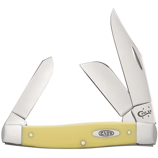 Case Yellow Synthetic Stockman Knife, 3.30" / 2.30" / 2.20" Folding Clip Point/Spey Plain Tumble Polish Carbon Steel Blade/Smooth Yellow Synthetic Handle - 00203 Case Yellow Synthetic Stockman Knife, 3.30" / 2.30" / 2.20" Folding Clip Point/Spey Plain Tumble Polish Carbon Steel Blade/Smooth Yellow Synthetic Handle - 00203