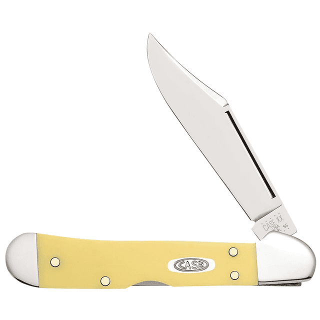 Case CopperLock Mini Knife, 2.72" Folding Clip Point Plain Mirror Polished Carbon Steel Blade, Yellow Synthetic Handle - 30116 Case CopperLock Mini Knife, 2.72" Folding Clip Point Plain Mirror Polished Carbon Steel Blade, Yellow Synthetic Handle - 30116