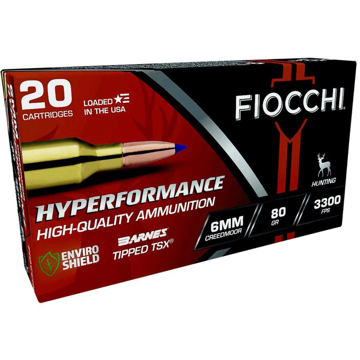 Fiocchi Hyperformance Rounds, 80gr Barnes Tipped TSX 20 Per Box/10 Case 6mm Creedmoor - 6CMTT Fiocchi Hyperformance Rounds, 80gr Barnes Tipped TSX 20 Per Box/10 Case 6mm Creedmoor - 6CMTT