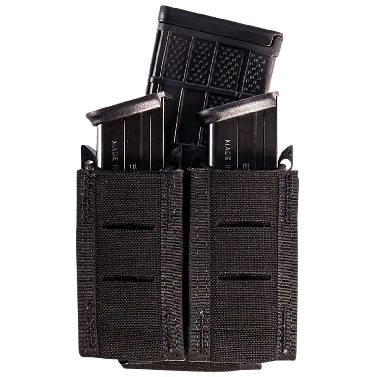 High Speed Gear Duty Double TACO Mag Holder, (2 Pistol/1 Rifle), Black Nylon with MOLLE Exterior, Fits MOLLE & 2" Belt - 41TP02BK High Speed Gear Duty Double TACO Mag Holder, (2 Pistol/1 Rifle), Black Nylon with MOLLE Exterior, Fits MOLLE & 2" Belt - 41TP02BK
