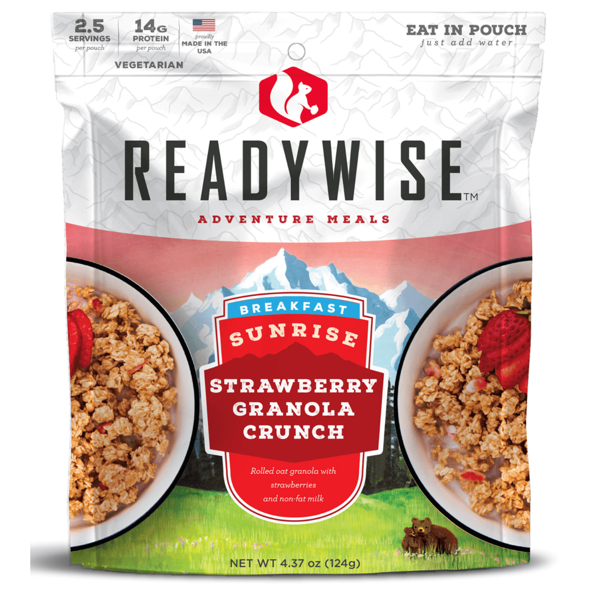 ReadyWise Outdoor Food Kit Sunrise Strawberry Granola Crunch, 2.5 Servings, Resealable Pouch, 6 Per Case – RW05007 ReadyWise Outdoor Food Kit Sunrise Strawberry Granola Crunch, 2.5 Servings, Resealable Pouch, 6 Per Case – RW05007