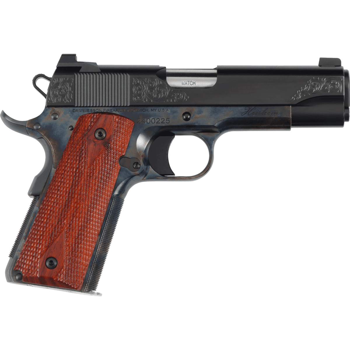 Dan Wesson Heirloom 2024 Pistol, 4.25" Stainless Blued Carbon Steel Slide Polished Grip 8+1rd 45 ACP - 01779 Dan Wesson Heirloom 2024 Pistol, 4.25" Stainless Blued Carbon Steel Slide Polished Grip 8+1rd 45 ACP - 01779
