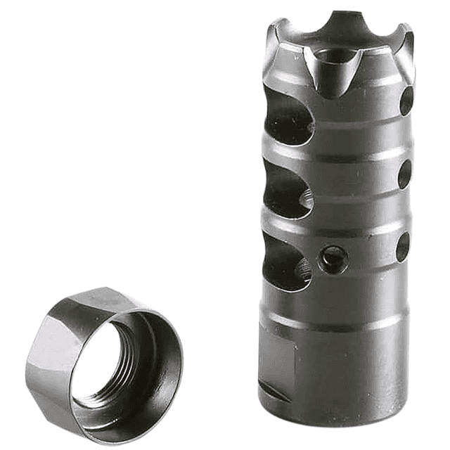 Patriot Ordnance Factory Triple Port Muzzle Brake, Black Nitride Steel with 1/2"-28 tpi Threads for 223 Rem 5.56x45mm NATO AR-Platform - 00308 Patriot Ordnance Factory Triple Port Muzzle Brake, Black Nitride Steel with 1/2"-28 tpi Threads for 223 Rem 5.56x45mm NATO AR-Platform - 00308