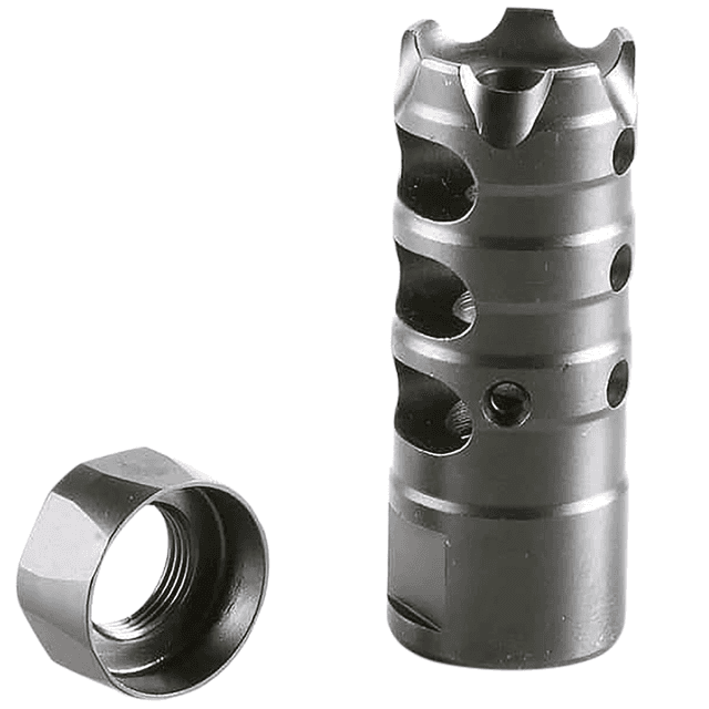 Patriot Ordnance Factory Triple Port Muzzle Brake, Black Nitride Steel with 5/8"-24 tpi Threads for 308 Win 7.62x51mm NATO AR-Platform - 00309 Patriot Ordnance Factory Triple Port Muzzle Brake, Black Nitride Steel with 5/8"-24 tpi Threads for 308 Win 7.62x51mm NATO AR-Platform - 00309