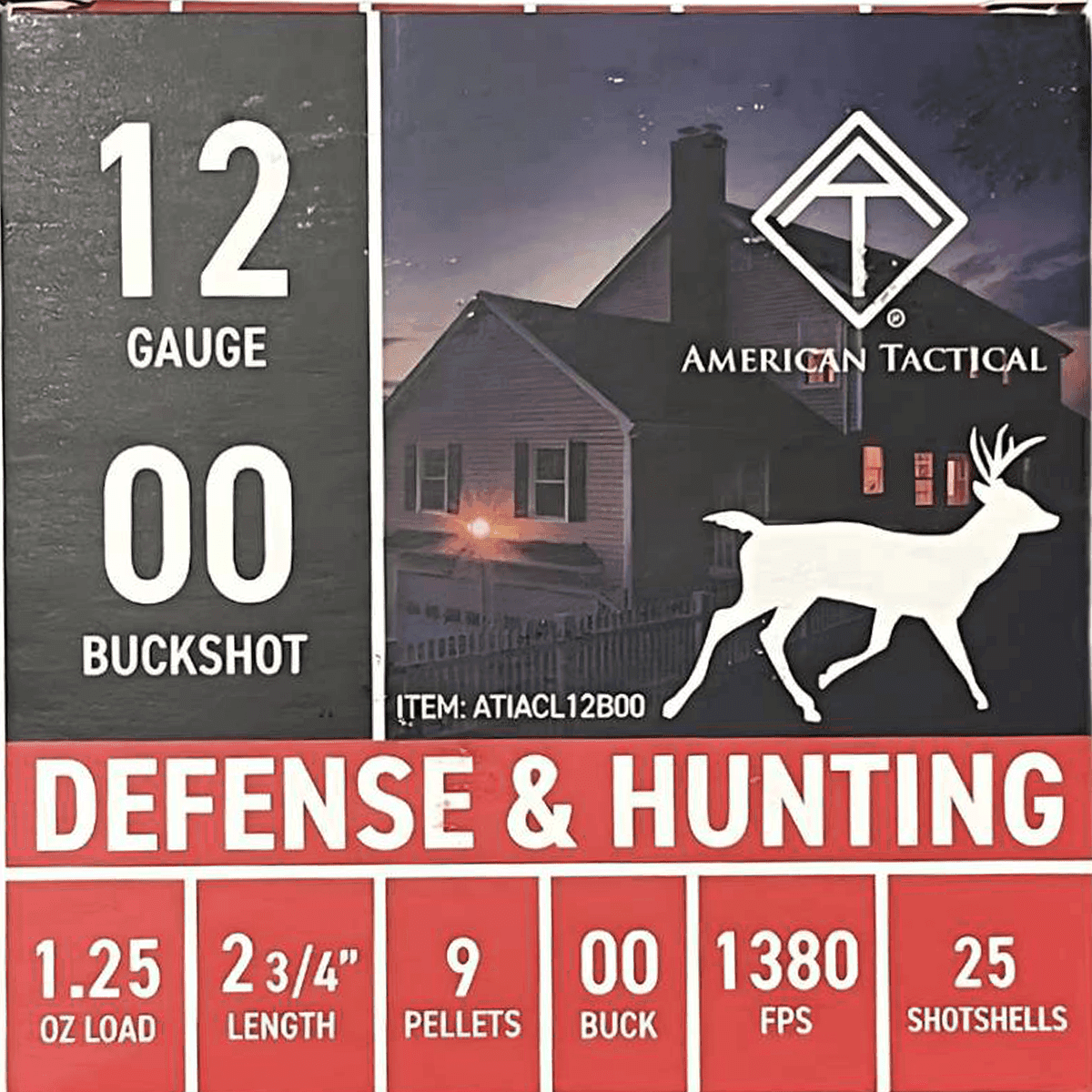 ATI ATIACL12B00 12 Gauge 2.75" 1 1/4oz 00 Buck Shot 25 Per Box ATI ATIACL12B00 12 Gauge 2.75" 1 1/4oz 00 Buck Shot 25 Per Box