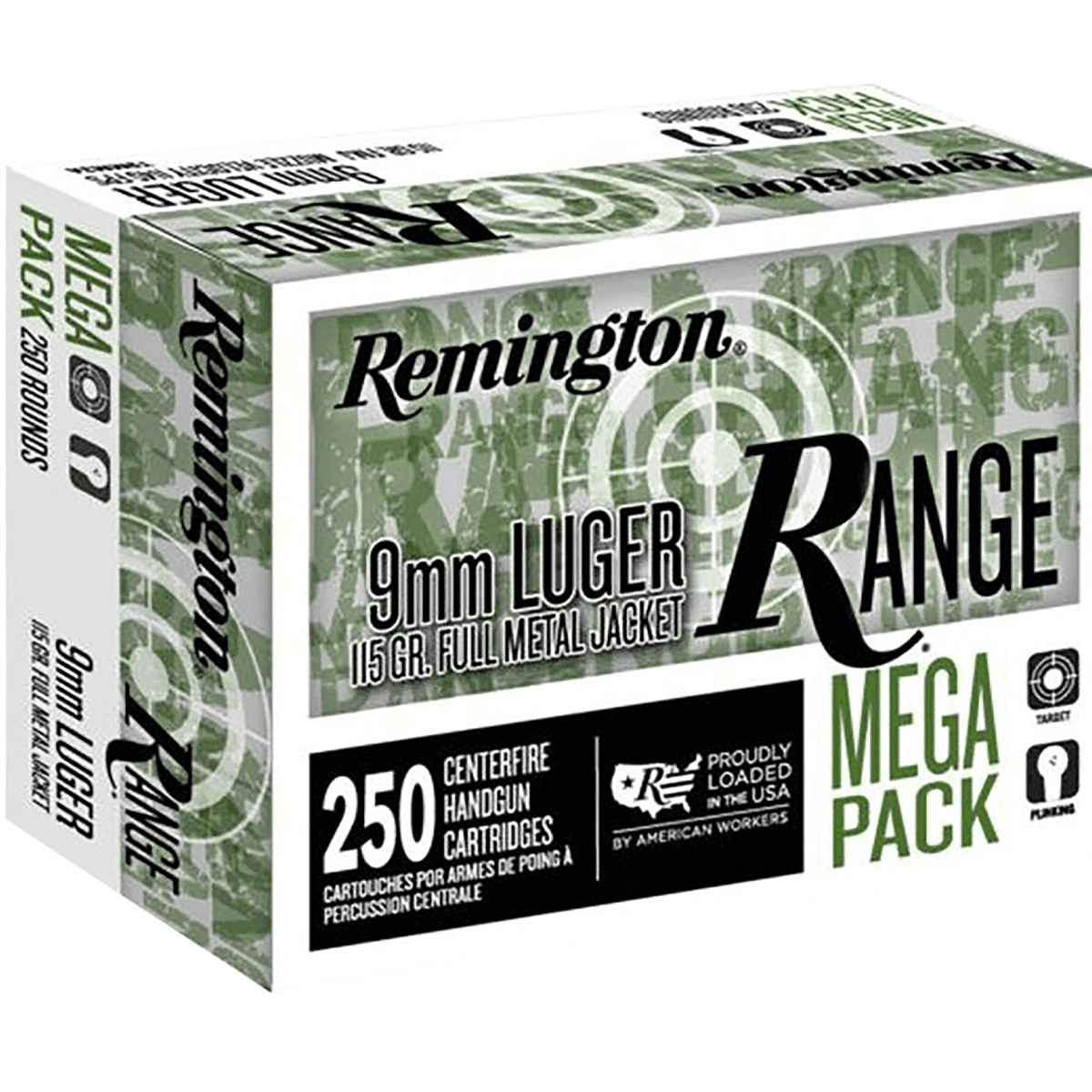 Remington Ammunition R23965 Range Mega Pack 9mmLuger 115gr Full Metal Jacket 250 Per Box Remington Ammunition R23965 Range Mega Pack 9mmLuger 115gr Full Metal Jacket 250 Per Box