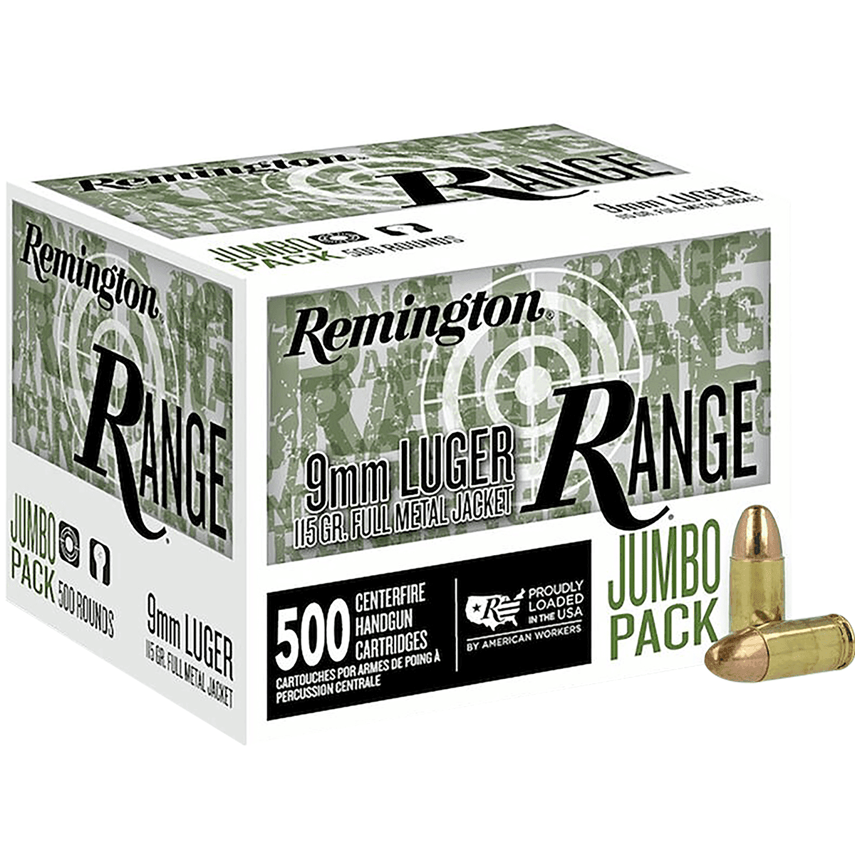 Remington Ammunition R27779 Range Jumbo Pack 9mmLuger 115gr Full Metal Jacket 500/Box Remington Ammunition R27779 Range Jumbo Pack 9mmLuger 115gr Full Metal Jacket 500/Box