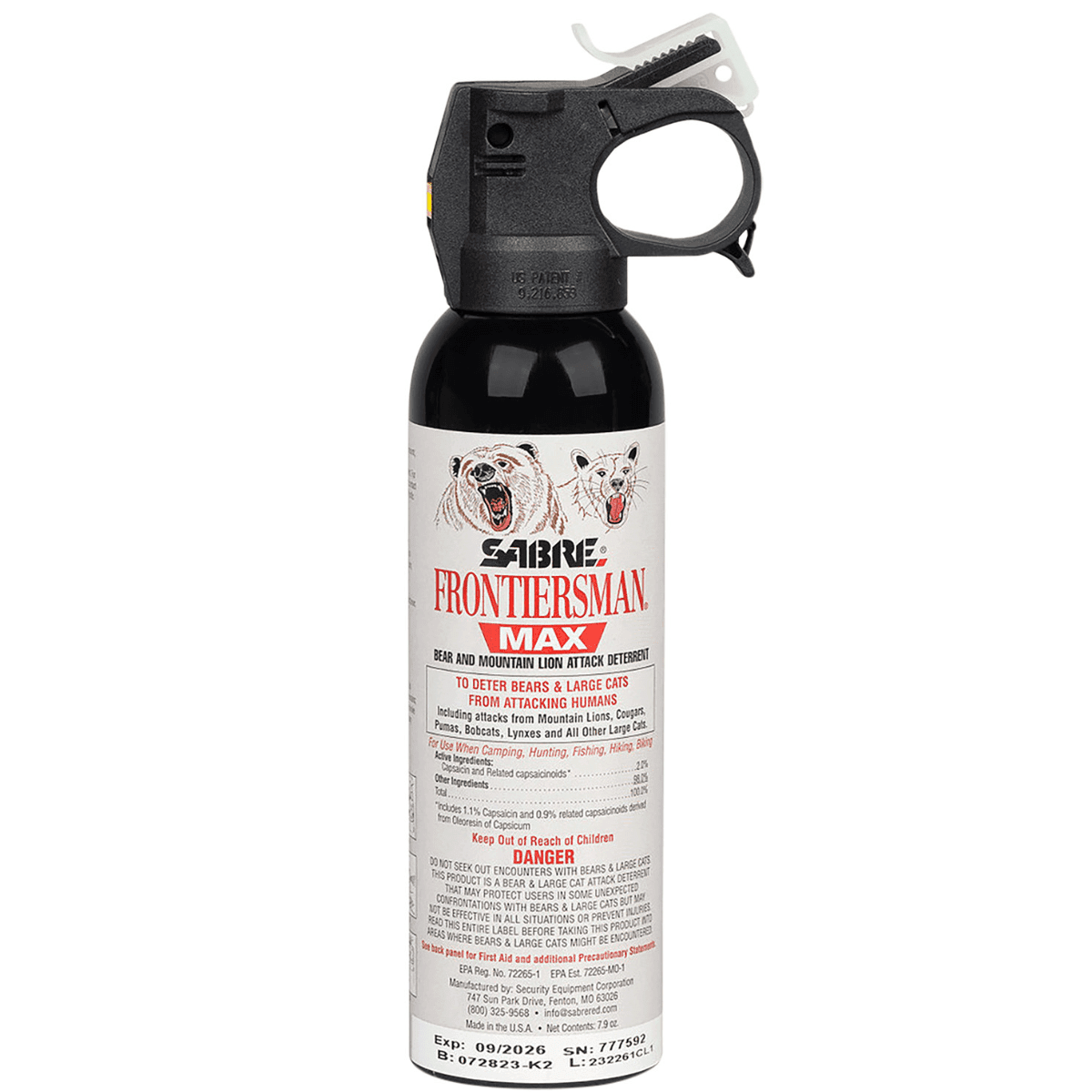 Sabre Frontiersman Bear & Mountain Lion Spray, Capsaicinoids Range 40ft 7.90 oz - FBADX03 Sabre Frontiersman Bear & Mountain Lion Spray, Capsaicinoids Range 40ft 7.90 oz - FBADX03