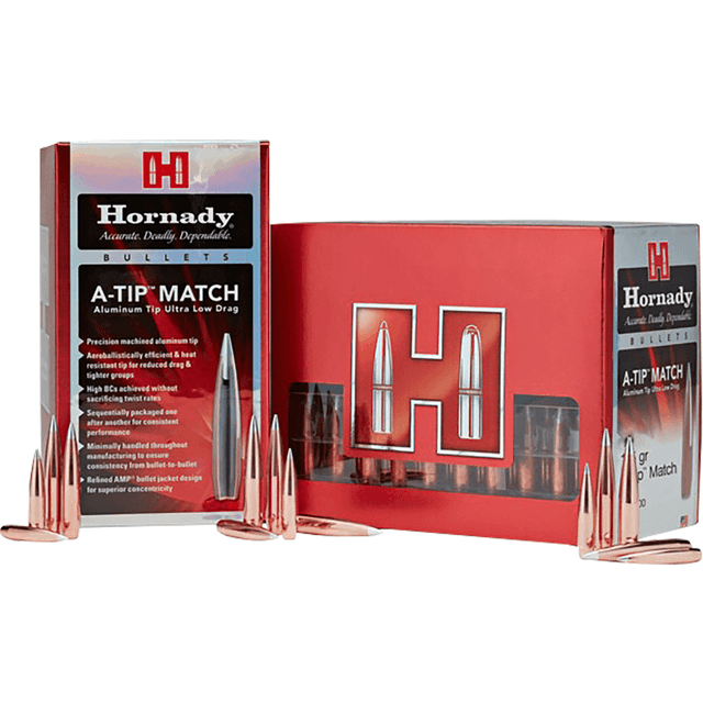 Hornady A-Tip Match Bullet, .222 76gr 100 Per Box/10 Case 22Cal - 22799 Hornady A-Tip Match Bullet, .222 76gr 100 Per Box/10 Case 22Cal - 22799