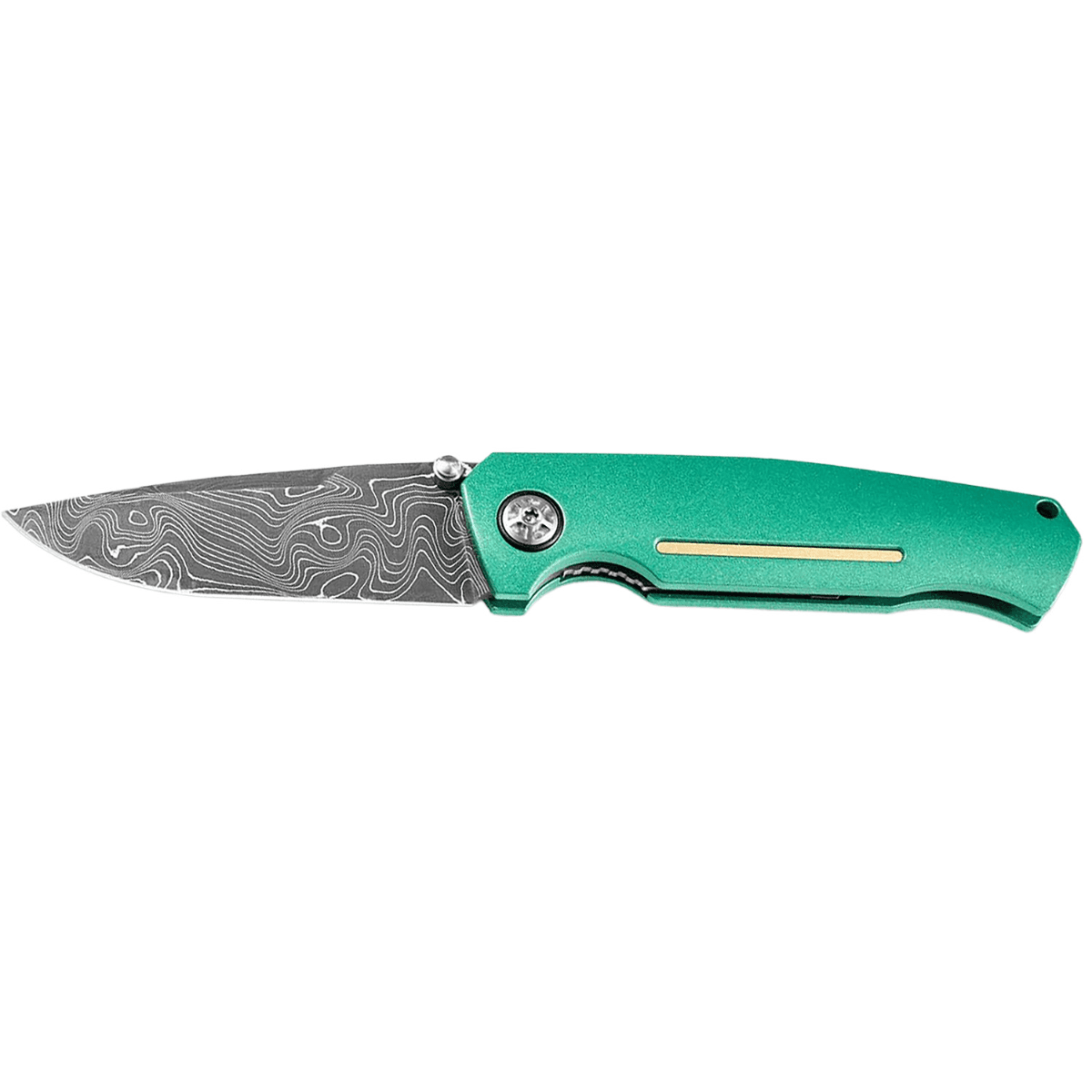 Boker 3.22" Drop Point Damascus Blade with Green Aluminum Handle - 111102DAM Boker 3.22" Drop Point Damascus Blade with Green Aluminum Handle - 111102DAM
