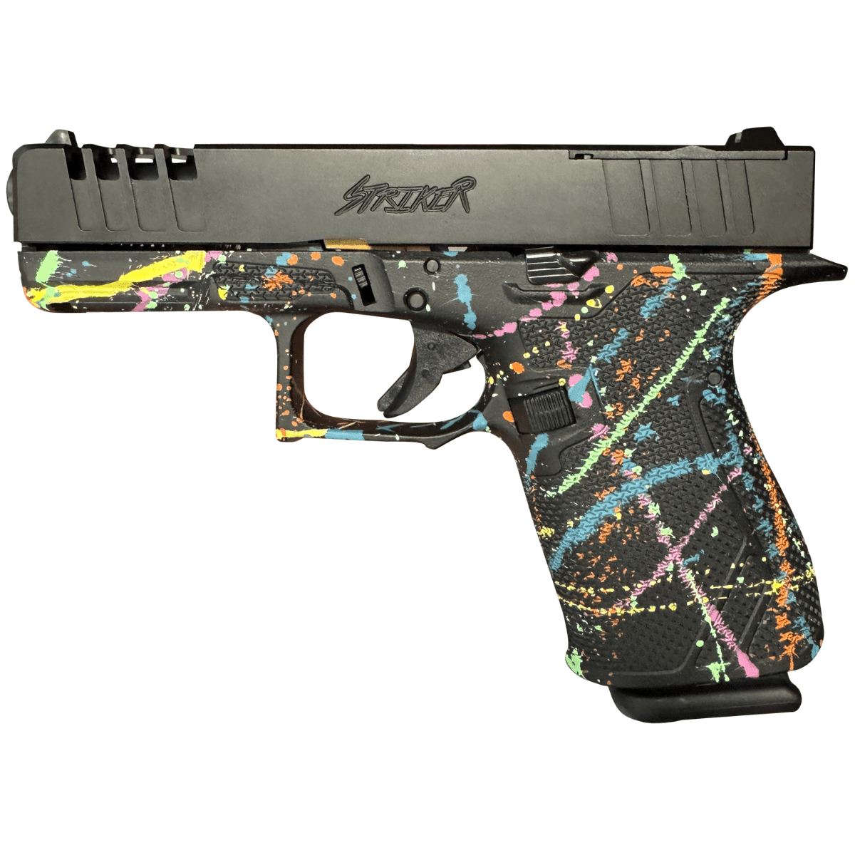 Great Lakes Firearms Striker Pistol, 4" Black Nitride Steel Barrel Black Cerakote Serrated w/Slide Cuts Steel Slide Splatter Cerakote Polymer Frame & Grip Ambidextrous 15+1rd Compact Frame 9mm Luger - GL19SBLK Great Lakes Firearms Striker Pistol, 4" Black Nitride Steel Barrel Black Cerakote Serrated w/Slide Cuts Steel Slide Splatter Cerakote Polymer Frame & Grip Ambidextrous 15+1rd Compact Frame 9mm Luger - GL19SBLK