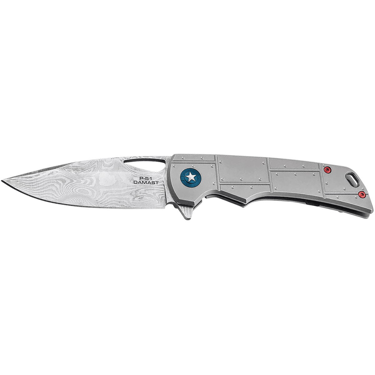 Boker P-51 Damast 3.35" Drop Point Damascus Blade with Titanium Handle - 01BO910DAM Boker P-51 Damast 3.35" Drop Point Damascus Blade with Titanium Handle - 01BO910DAM