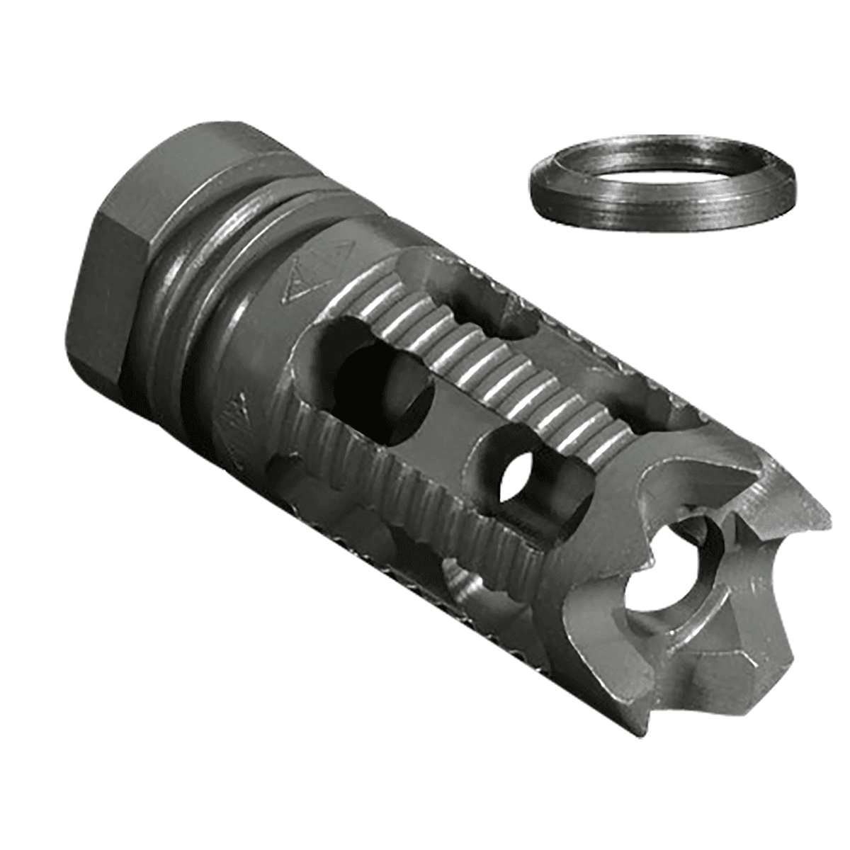 Yankee Hill 285M1 Phantom Comp/Brake with Aggressive End, 1/2"-28 tpi Threads 2.25" OAL for 5.56mm Yankee Hill 285M1 Phantom Comp/Brake with Aggressive End, 1/2"-28 tpi Threads 2.25" OAL for 5.56mm