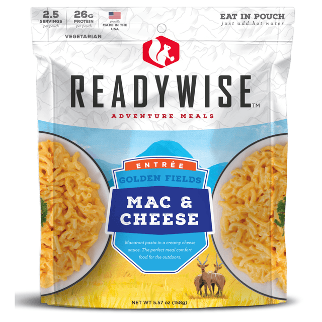 ReadyWise Outdoor Food Kit Golden Fields Mac and Cheese 2.5 Servings in Resealable Pouch - RW05009 ReadyWise Outdoor Food Kit Golden Fields Mac and Cheese 2.5 Servings in Resealable Pouch - RW05009