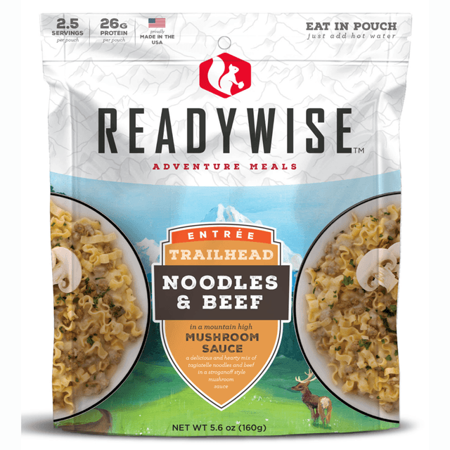 ReadyWise Trailhead Noodles & Beef 2.5 Servings in Resealable Pouch - 6 Per Case - RW05004 ReadyWise Trailhead Noodles & Beef 2.5 Servings in Resealable Pouch - 6 Per Case - RW05004