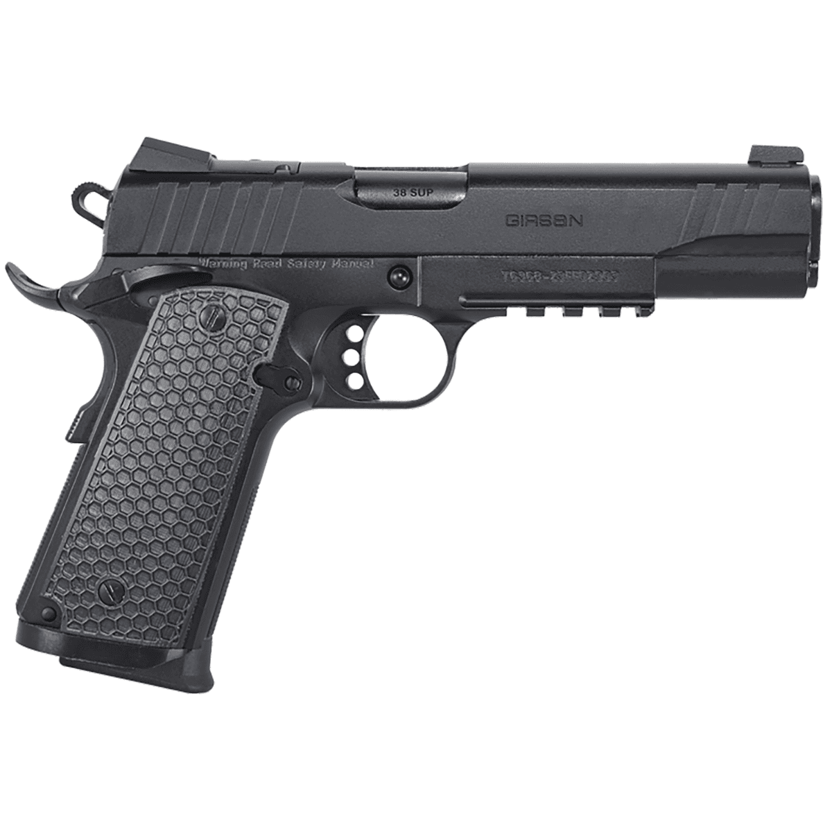 Girsan MC1911 S Influencer Pistol, 5" Blued Steel Barrel Black Optic Ready/Serrated Steel Slide & Frame w/Picatinny Rail & Beavertail Black Polymer Grip 9+1rd Full Size 38 Super - 391049 Girsan MC1911 S Influencer Pistol, 5" Blued Steel Barrel Black Optic Ready/Serrated Steel Slide & Frame w/Picatinny Rail & Beavertail Black Polymer Grip 9+1rd Full Size 38 Super - 391049
