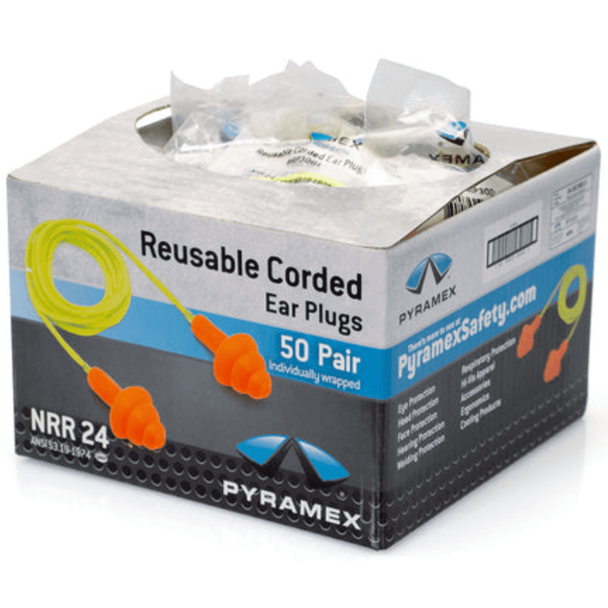 Pyramex Reusable Earplugs, Behind The Neck Polymer 24 dB Orange/Yellow Adult 50 Pair - RP3001 Pyramex Reusable Earplugs, Behind The Neck Polymer 24 dB Orange/Yellow Adult 50 Pair - RP3001