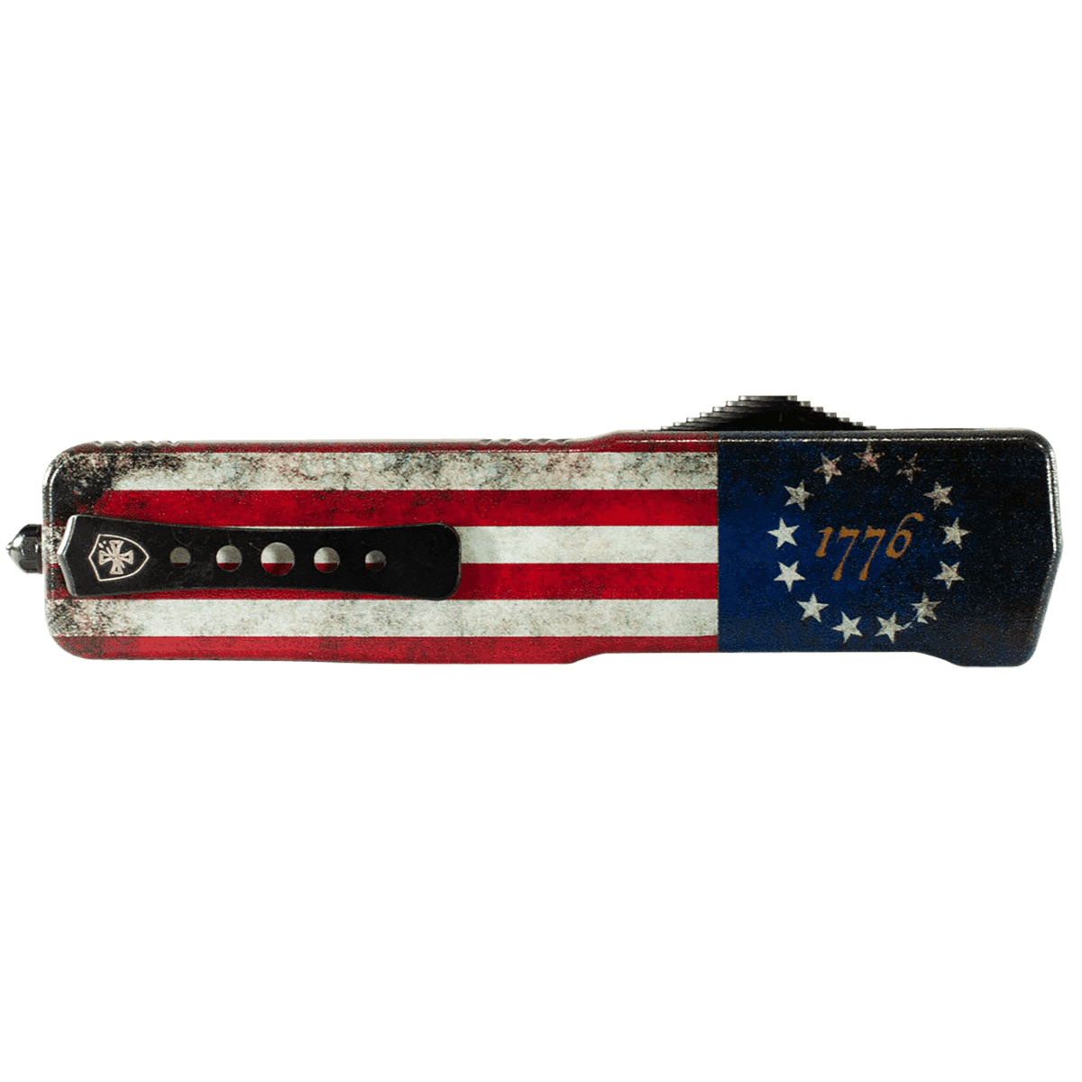 Templar Knife Premium Weighted Knife, Large 3.55" OTF Drop Point Plain Black Oxide Stonewashed Powdered D2 Steel Blade/5.25" Betsy Ross Flag Aluminum Zinc Alloy Handle - LZBRF321 Templar Knife Premium Weighted Knife, Large 3.55" OTF Drop Point Plain Black Oxide Stonewashed Powdered D2 Steel Blade/5.25" Betsy Ross Flag Aluminum Zinc Alloy Handle - LZBRF321