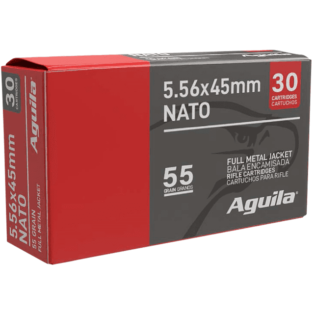 Aguila Full Metal Jacket Cartridge, Brass 55gr 30/Box 5.56 NATO - 1E556155 Aguila Full Metal Jacket Cartridge, Brass 55gr 30/Box 5.56 NATO - 1E556155