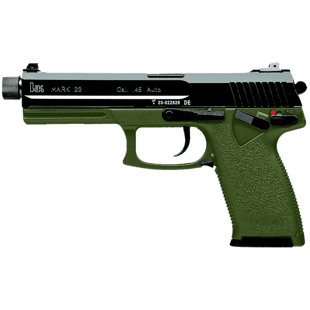 HK Mark 23 Pistol, 5.87" Black Threaded Barrel Black Cerakote Serrated Steel Slide OD Green Polymer Frame w/Accessory Rail 12+1rd 45 ACP - 81001074 HK Mark 23 Pistol, 5.87" Black Threaded Barrel Black Cerakote Serrated Steel Slide OD Green Polymer Frame w/Accessory Rail 12+1rd 45 ACP - 81001074