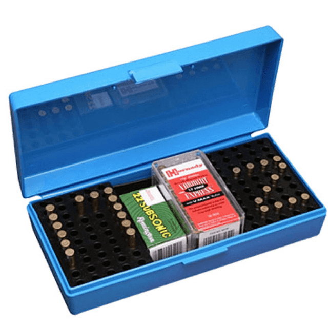 MTM Case-Gard Rimfire Competition Ammo Box, Blue Polypropylene 100-250rd Multi-Caliber Rimfire Rifles - SB20020 MTM Case-Gard Rimfire Competition Ammo Box, Blue Polypropylene 100-250rd Multi-Caliber Rimfire Rifles - SB20020