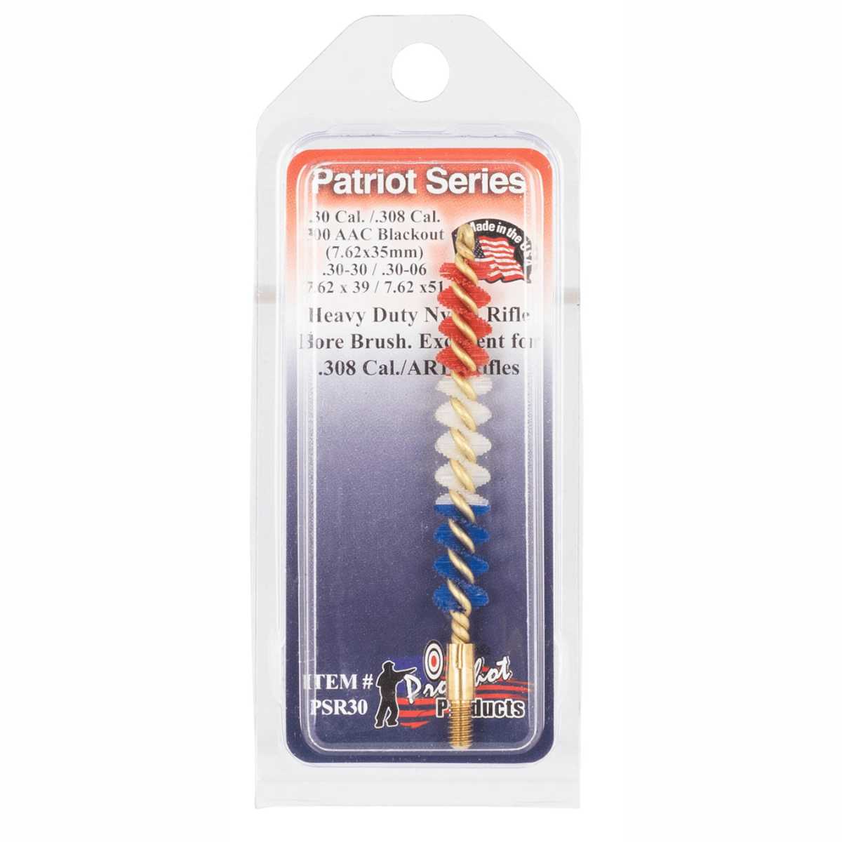 Pro-Shot PSR30 Patriot Series Bore Brush .30/.308/.300 Blackout/7.62mm Rifle #8-32 Nylon Bristles Brass Core - PSR30 Pro-Shot PSR30 Patriot Series Bore Brush .30/.308/.300 Blackout/7.62mm Rifle #8-32 Nylon Bristles Brass Core - PSR30